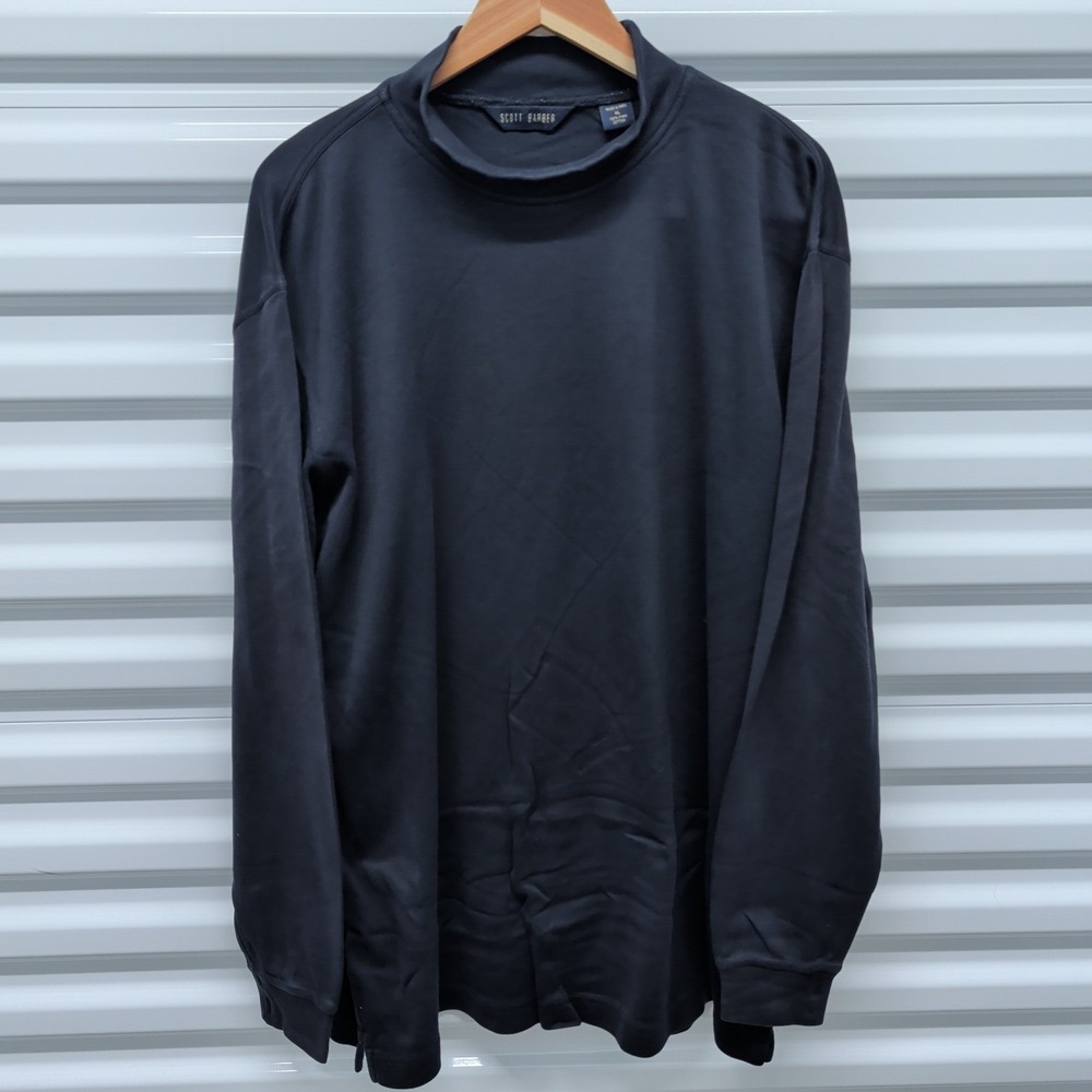 Scott Barber Shirt XL Mens Navy Blue 100%‎ Pima Cotton Mock Neck Long Sleeve